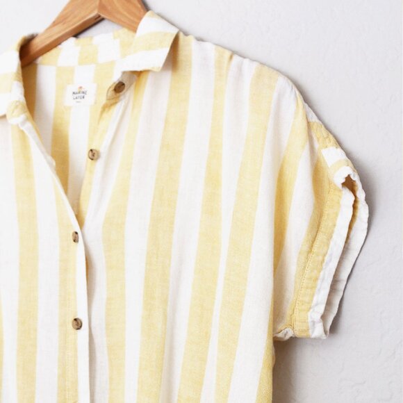 Marine Layer Dana Striped Shirt Yellow White Button Down Top Linen Blend S $88 - Picture 13 of 15